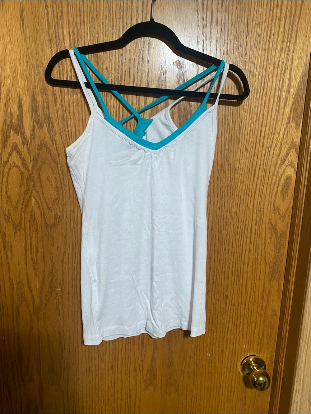 White & Teal Strappy Cami Tank Top